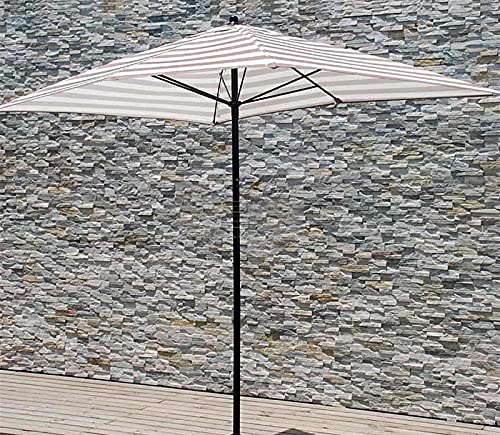 CLoxks Patio Umbrella Outdoor,Portable White and Light Brown Striped Pool Patio Umbrella, Rectangle Outside/Beach/Market Table Umbrella, Garden Umbrella Parasol