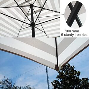 CLoxks Patio Umbrella Outdoor,Portable White and Light Brown Striped Pool Patio Umbrella, Rectangle Outside/Beach/Market Table Umbrella, Garden Umbrella Parasol
