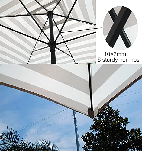 CLoxks Patio Umbrella Outdoor,Portable White and Light Brown Striped Pool Patio Umbrella, Rectangle Outside/Beach/Market Table Umbrella, Garden Umbrella Parasol