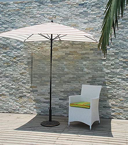 CLoxks Patio Umbrella Outdoor,Portable White and Light Brown Striped Pool Patio Umbrella, Rectangle Outside/Beach/Market Table Umbrella, Garden Umbrella Parasol