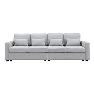 GLORHOME Modern Linen Fabric Sofa with Armrest Pockets and 4 Pillows-Minimalist Style 4-Seater Couch for Living Room, Apartment, Office-104, Light Grey