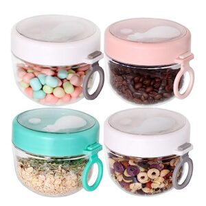 czfwin overnight oat containers with lids and spoons,4 pack 20oz yogurt jars, overnight oats jars oatmeal salad jars with lids prep containers cups for breakfast on the go cups, 3 colors