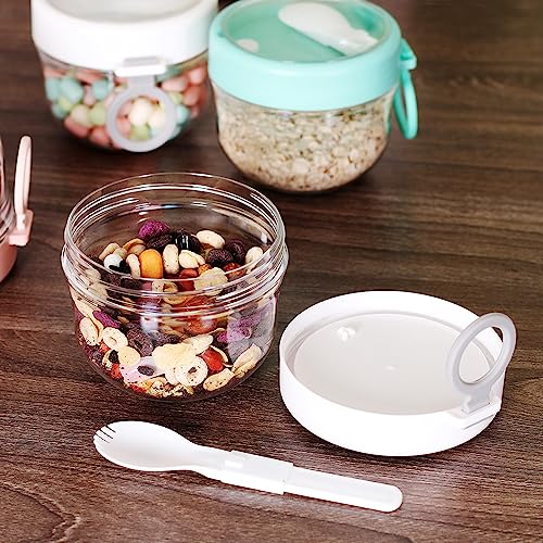 CZFWin Overnight Oat Containers with Lids and Spoons,4 Pack 20oz Yogurt Jars, Overnight Oats Jars Oatmeal Salad Jars with Lids Prep Containers Cups for Breakfast On The Go Cups, 3 Colors