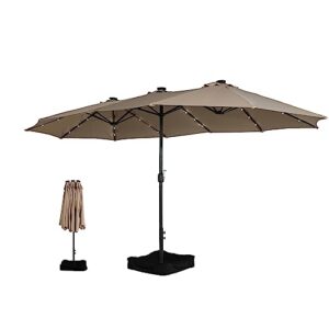 boyel living 15ft patio umbrella with base included with 36 led lights outdoor patio table umbrella, outdoor market extra large umbrella, pool umbrella for deck, pool, garden, lawn-brown