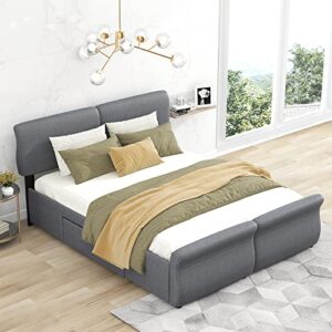 RUNWON Queen Size Upholstered Platform Bed Frame with 2 Underneath Storage Drawers and Comfortable Headboard - Perfect Storage and Comfort for Kids and Adults