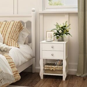 White Nightstand with 2 Drawers,Mid-Century Modern Wooden End Table for Small Bedroom,Dormitory,11.81" D x 15.35" W x 21.85" H XXCTG03W