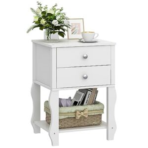 White Nightstand with 2 Drawers,Mid-Century Modern Wooden End Table for Small Bedroom,Dormitory,11.81" D x 15.35" W x 21.85" H XXCTG03W