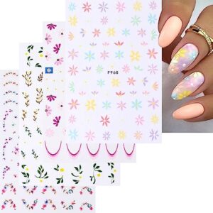 flower nail art stickers 3d colorful floral decals self adhesive botanical nail art stickers daisy design art diy nail accessories for women acrylic nail decoration 8 sheets