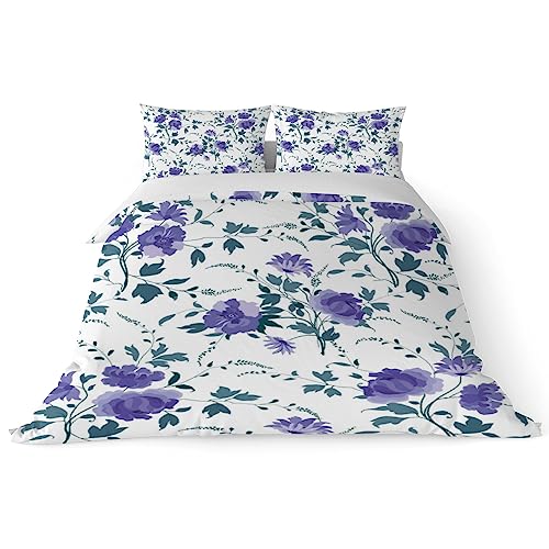 Duvet Cover Sets California King -Watercolor Wildflowers-Bedding Comforter Set Breathable SetsSoft Microfiber 3 Pcs