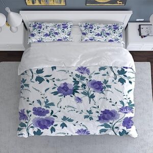 Duvet Cover Sets California King -Watercolor Wildflowers-Bedding Comforter Set Breathable SetsSoft Microfiber 3 Pcs