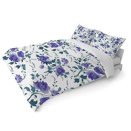 Duvet Cover Sets California King -Watercolor Wildflowers-Bedding Comforter Set Breathable SetsSoft Microfiber 3 Pcs