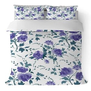 Duvet Cover Sets California King -Watercolor Wildflowers-Bedding Comforter Set Breathable SetsSoft Microfiber 3 Pcs