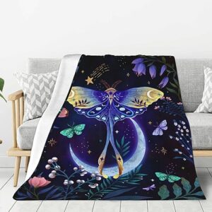 moon-moth throw blanket for bed soft cozy fluffy couch blankets small fleece blanket throw gifts for women men girls boys 50"x40"
