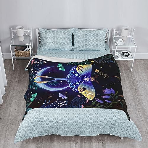Moon-Moth Throw Blanket for Bed Soft Cozy Fluffy Couch Blankets Small Fleece Blanket Throw Gifts for Women Men Girls Boys 50"x40"