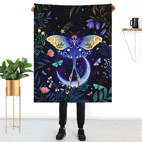 Moon-Moth Throw Blanket for Bed Soft Cozy Fluffy Couch Blankets Small Fleece Blanket Throw Gifts for Women Men Girls Boys 50"x40"