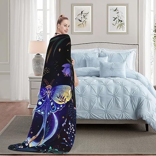 Moon-Moth Throw Blanket for Bed Soft Cozy Fluffy Couch Blankets Small Fleece Blanket Throw Gifts for Women Men Girls Boys 50"x40"