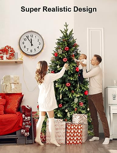 7.5ft Artificial Christmas Tree Holiday Xmas Tree w/ 1,400 Branch Tips, Christmas Tree Decorations, Christmas Tree Stand Metal Hinges & Foldable Base, Easy Assembly for Home, Office, Party Decoration