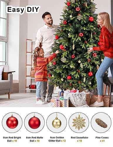 7.5ft Artificial Christmas Tree Holiday Xmas Tree w/ 1,400 Branch Tips, Christmas Tree Decorations, Christmas Tree Stand Metal Hinges & Foldable Base, Easy Assembly for Home, Office, Party Decoration