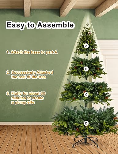 7.5ft Artificial Christmas Tree Holiday Xmas Tree w/ 1,400 Branch Tips, Christmas Tree Decorations, Christmas Tree Stand Metal Hinges & Foldable Base, Easy Assembly for Home, Office, Party Decoration