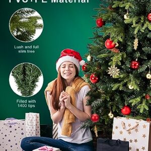 7.5ft Artificial Christmas Tree Holiday Xmas Tree w/ 1,400 Branch Tips, Christmas Tree Decorations, Christmas Tree Stand Metal Hinges & Foldable Base, Easy Assembly for Home, Office, Party Decoration