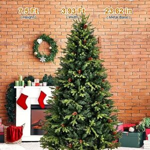 7.5ft Artificial Christmas Tree Holiday Xmas Tree w/ 1,400 Branch Tips, Christmas Tree Decorations, Christmas Tree Stand Metal Hinges & Foldable Base, Easy Assembly for Home, Office, Party Decoration