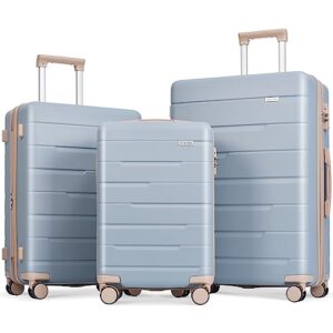 merax 3 pcs expandable abs hardshell luggage sets with spinner wheel suitcase tsa lock suit case, light blue, (20/24/28)