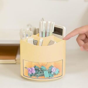 Zyners Rotating Pen Pencil Holder 360-Degree with Drawer, 5 Compartments Desk Stationary Cosmetic Makeup Brushes Holder for Dressing Table, Home, Office, Desktop(Yellow)