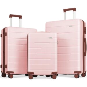 merax 3 pcs expandable abs hardshell luggage sets with spinner wheel suitcase tsa lock suit case, pink, (20/24/28)