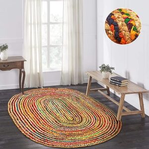 chindi rug oval rugs 4x6 feet - braided rug multi color rug no slip rug - reversible natural fiber rugs oval area rug colorful outdoor rug for living room home decor- colorful rugs for living room