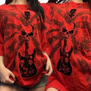 Y2k Womens Teen Girls Graphic Print Oversized Tees Short Sleeve Grunge Top Spicy Aesthetic T-Shirt 90s Summer Clothing (A Red, L)