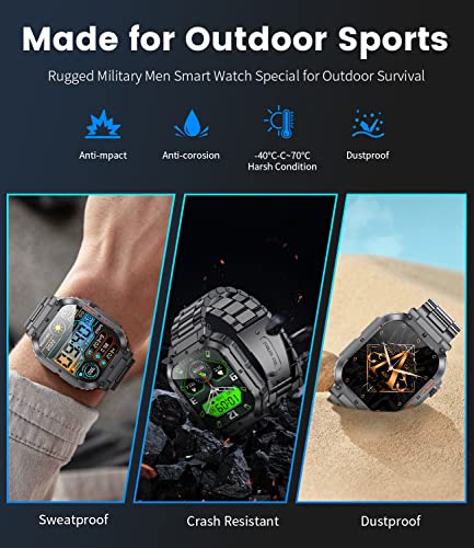 Military Smart Watches for Men(Answer/Dial Calls), 1.96'' HD Fitness Watch with Heart Rate/Blood Oxygen Monitor, AI Voice/400mAh Battery, IP67 Waterproof Rugged Outdoor Smartwatch for Android iOS