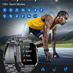 Military Smart Watches for Men(Answer/Dial Calls), 1.96'' HD Fitness Watch with Heart Rate/Blood Oxygen Monitor, AI Voice/400mAh Battery, IP67 Waterproof Rugged Outdoor Smartwatch for Android iOS