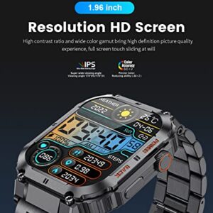 Military Smart Watches for Men(Answer/Dial Calls), 1.96'' HD Fitness Watch with Heart Rate/Blood Oxygen Monitor, AI Voice/400mAh Battery, IP67 Waterproof Rugged Outdoor Smartwatch for Android iOS