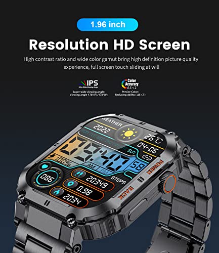 Military Smart Watches for Men(Answer/Dial Calls), 1.96'' HD Fitness Watch with Heart Rate/Blood Oxygen Monitor, AI Voice/400mAh Battery, IP67 Waterproof Rugged Outdoor Smartwatch for Android iOS