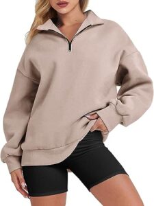 athmile womens oversized half zip pullover long sleeve sweatshirt quarter zip hoodie sweater teen girls fall y2k clothes coffee grey