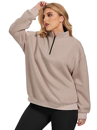 ATHMILE Womens Oversized Half Zip Pullover Long Sleeve Sweatshirt Quarter Zip Hoodie Sweater Teen Girls Fall Y2K Clothes Coffee Grey