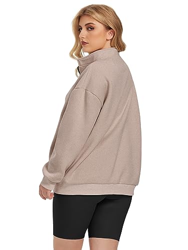 ATHMILE Womens Oversized Half Zip Pullover Long Sleeve Sweatshirt Quarter Zip Hoodie Sweater Teen Girls Fall Y2K Clothes Coffee Grey