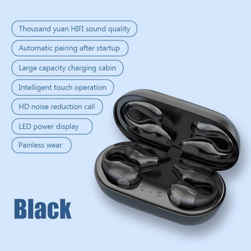 BONSORION Open Ear Headphones,Wireless Bluetooth Earbuds, Bone Conduction Headphones, Bluetooth 5.3 Clip-on Earphones,Sport Earbuds,32 Hours Playtime with Case(Black)