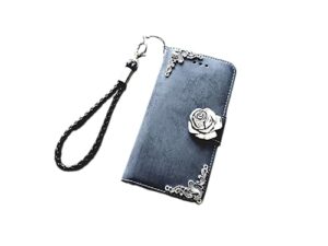 gothic floral rose phone leather wallet removable case for iphone x xs xr 11 12 13 14 pro max samsung s23 s22 s21 s20 ultra note 20 10 plus mn1281