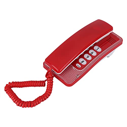 Wired Desktop Telephone - Wall Mount Landline Telephone Extension - No Caller ID Display - Exquisite and Compact - Phone for Hotel,Family,Business,Home (Red)