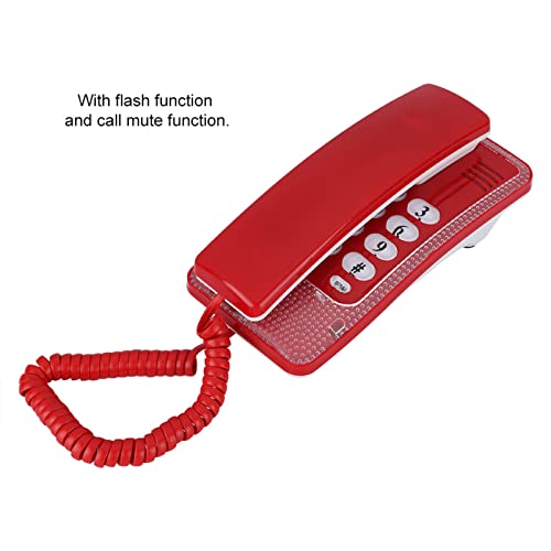 Wired Desktop Telephone - Wall Mount Landline Telephone Extension - No Caller ID Display - Exquisite and Compact - Phone for Hotel,Family,Business,Home (Red)