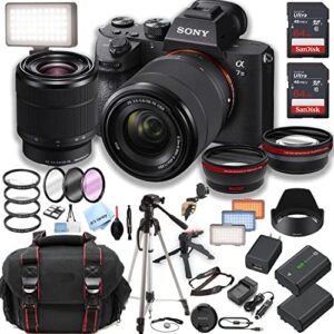 sony a7 iii mirrorless camera with 28-70mm zoom lens + 2pcs 64gb memory + led video light + case+ tripod + steady grip pod + filters + macro + 2x lens + 2x batteries + accessory bundle