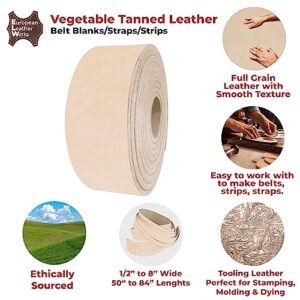ELW Leather Blank Belt | 3-4 Oz. (1.2-1.6mm) Thickness | Size: 1-1/4"x40" (3.175x101cm) Cowhide Vegetable Tanned | Full Grain Strip, Strap | Ideal for DIY Belts for Tooling, Crafting & Stamping