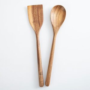 giant acacia wood cooking utensils, strong wooden spoons spatula, 17" long handle kitchen utensil for cooking, large wood scoop spoons serving heavy food, big wood kitchenware tool for huge boil pot