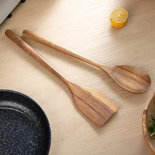 Giant Acacia Wood Cooking Utensils, Strong Wooden Spoons Spatula, 17" Long Handle Kitchen Utensil for Cooking, Large Wood Scoop Spoons Serving Heavy Food, Big Wood Kitchenware Tool for Huge Boil Pot