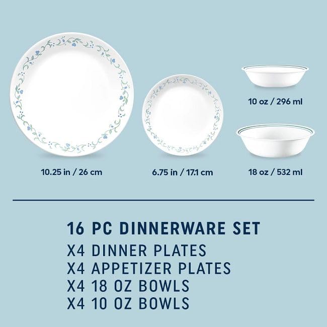 Corelle Country Cottage 16-piece Mugless Dinnerware Set, Service for 4