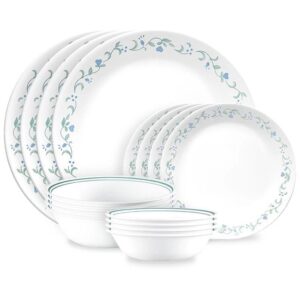 corelle country cottage 16-piece mugless dinnerware set, service for 4