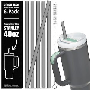 jmoe usa 12" straws for stanley 40oz adventure quencher flowstate h2.0 | replacement plastic straws designed for stanley 40oz tumbler | 6-pack includes cleaning brush | food grade & bpa free (black)