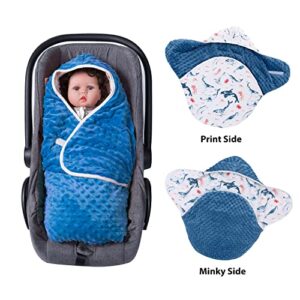 Minky Baby Blanket Swaddle Wrap Winter for Boys Girls Newborn Baby Swaddle Blankets Wrap Toddler Infant Soft Thick Minky Baby Sleeping Wraps Warm Unisex Receiving Blankets 0-6 Months (Blue Whale)