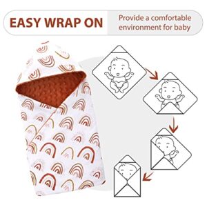 Swaddle Blanket for Stroller Minky Baby Blanket with Hat 35 x 35 inches Newborn Baby Bunting Bag for Stroller Seat Liners, Baby Carrier, High Chair, Shopping Cart, Lounger Canopy (Rainbow)